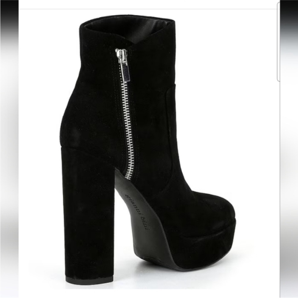 Gianni Bini Didier Black Suede Side Zippers Platform Block Heel Booties